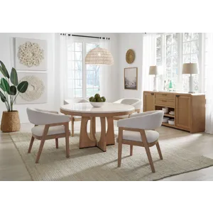 Escape Dining 54 Inch Round Table with Buffet Server and 4 Barrel Chairs