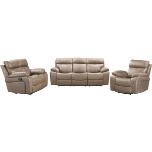 Theon Stokes Toffee Manual Reclining Sofa Loveseat and Recliner