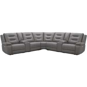 Caldwell Tahoe Fog 7 Piece Modular Power Reclining Sectional with Power Adjustable Headrests with 2 Consoles
