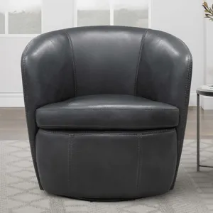 Barolo Vintage Slate 100% Italian Leather Swivel Club Chair Two Pack