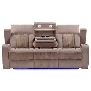 Equinox Mushroom Power Reclining Sofa with Drop Down Table