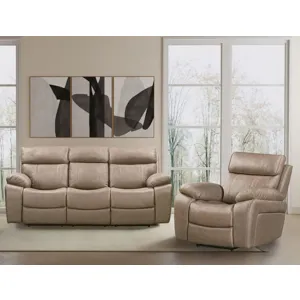 Theon Stokes Toffee Manual Reclining Sofa and Recliner