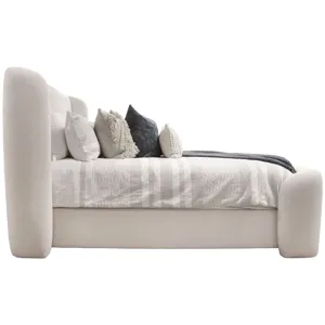 Shiloh White Mocha Queen Wingback Upholstered Bed