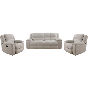 Buster Opal Taupe Manual Glider Reclining Sofa and Two Recliners