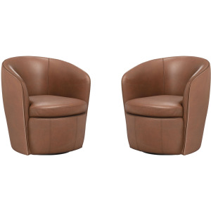 Barolo Vintage Whiskey 100% Italian Leather Swivel Club Chair Two Pack