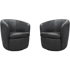 Barolo Vintage Slate 100% Italian Leather Swivel Club Chair Two Pack