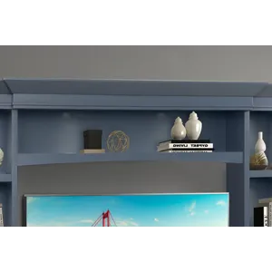 Americana Modern Denim 92 Inch TV Console with Hutch and LED Lights