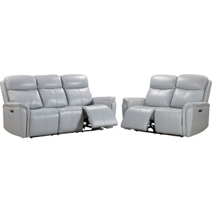 Cascade Seamist Grey Power Reclining Sofa and Loveseat
