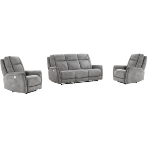 Linus Hudson Grey Power Reclining Sofa and Two Recliners
