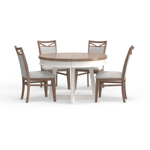 Americana Modern Dining 48 inch Round Extendable Dining Table and 4 Upholstered Chairs