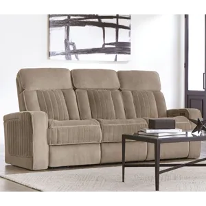Equinox Mushroom Power Reclining Sofa with Drop Down Table