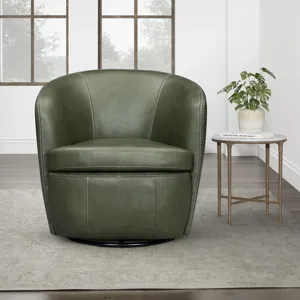 Barolo Lyric Sage 100% Italian Leather Swivel Club Chair Two Pack