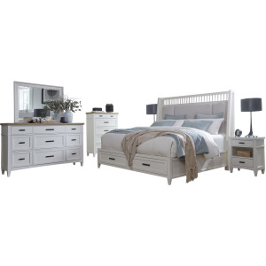 Americana Modern Bedroom King Shelter Bed 2 Nightstands Dresser with Mirror and Chest
