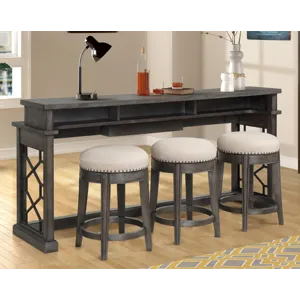 Sundance Smokey Grey Cocktail Table with 2 End Tables and Console Table with 3 Stools