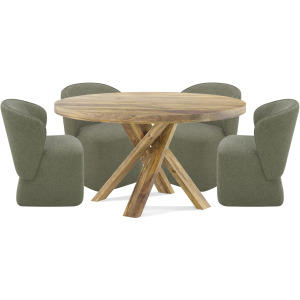 Crossings Downtown Dining 60 Inch Round Dining Table With 4 Upholstered Chairs