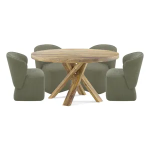 Crossings Downtown Dining 60 Inch Round Dining Table With 4 Upholstered Chairs