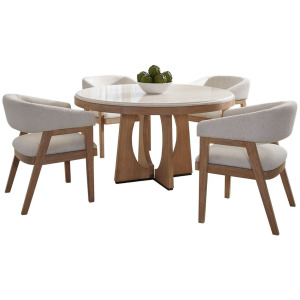 Escape Dining 54 Inch Round Table with 4 Barrel Chairs