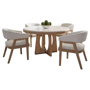 Escape Dining 54 Inch Round Table with 4 Barrel Chairs