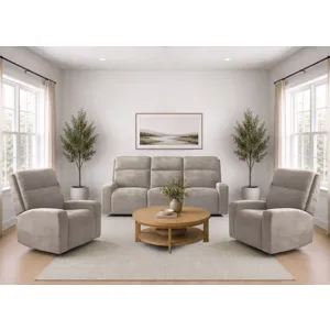 Traxton Jasper Taupe Power Zero Gravity Sofa and 2 Recliners