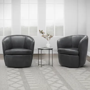 Barolo Vintage Slate 100% Italian Leather Swivel Club Chair Two Pack