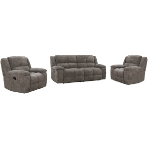 Buster Cabot Stone Manual Glider Reclining Sofa and Two Recliners