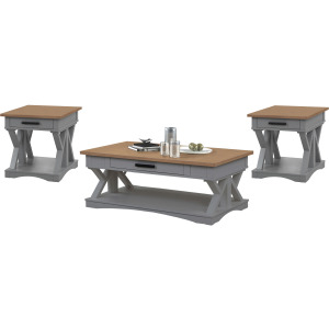 Americana Modern Dove Cocktail Table with 2 End Tables