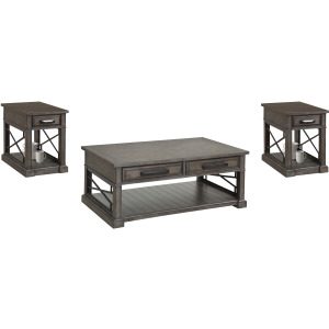 Sundance Smokey Grey Cocktail Table with 2 Chairside Tables