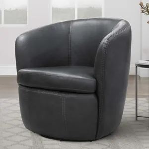 Barolo Vintage Slate 100% Italian Leather Swivel Club Chair Two Pack