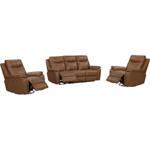 Veracruz Vintage Tan Zero Gravity Power Reclining Sofa and and Two Recliners