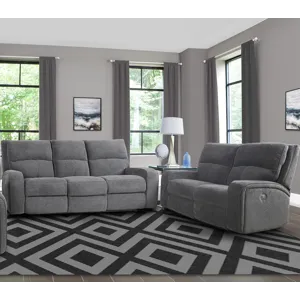 Polaris Bizmark Grey Power Reclining Sofa and Loveseat