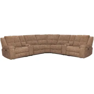 Bronco Plush Tobacco 7 Piece Modular Zero Gravity Power Reclining Sectional with Power Adjustable Headrests