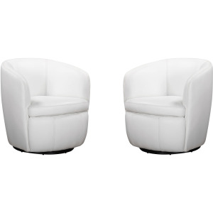 Barolo Snow 100% Italian Leather Swivel Club Chair Two Pack