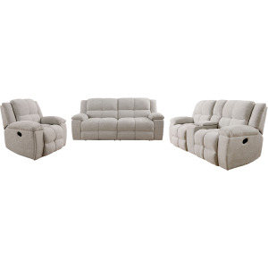 Buster Opal Taupe Manual Reclining Sofa Loveseat and Recliner