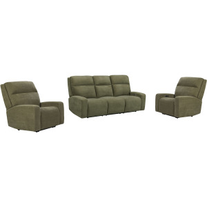 Traxton Jasper Moss Power Zero Gravity Sofa and 2 Recliners