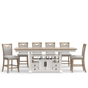 Americana Modern Dining Island Counter Height Table with 6 upholstered chairs