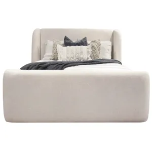 Shiloh White Mocha Queen Wingback Upholstered Bed