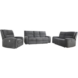 Polaris Bizmark Grey Power Reclining Sofa Loveseat and Recliner