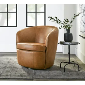 Barolo Vintage Caramel 100% Italian Leather Swivel Club Chair Two Pack