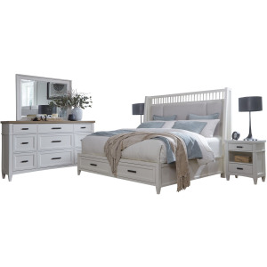 Americana Modern Bedroom King Shelter Bed with 2 Nightstands and Dresser with Mirror