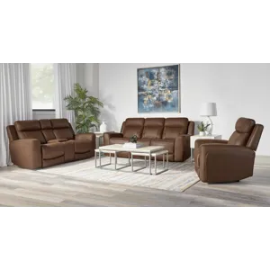 Calgary Autumn Umber Power Reclining Sofa Loveseat and Recliner