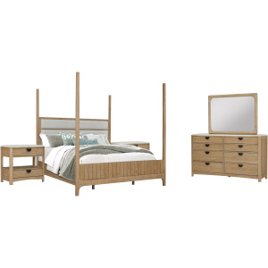 Escape Bedroom Queen Poster Bed 2 Nightstands and Dresser with Mirror