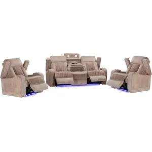 Equinox Mushroom Power Reclining Sofa and Two Recliners