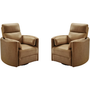 Radius Vintage Caramel Swivel Power Glider Recliner Two Pack