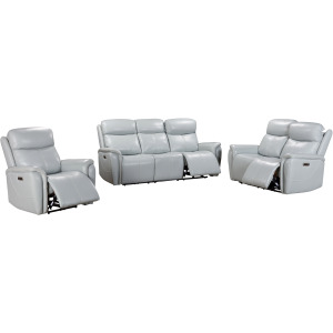 Cascade Seamist Grey Power Reclining Sofa Loveseat and Recliner