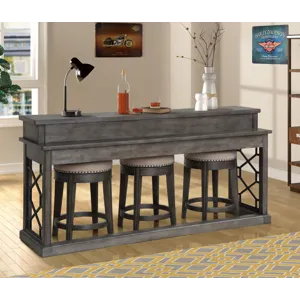 Sundance Smokey Grey Cocktail Table with 2 End Tables and Console Table with 3 Stools