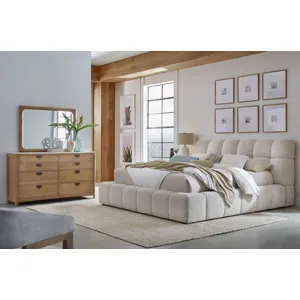 Escape Bedroom King Upholstered Bed with Dresser and Mirror