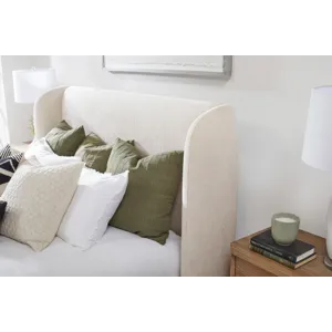 Shiloh White Mocha Queen Wingback Upholstered Bed