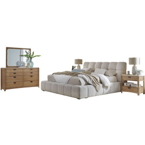 Escape Bedroom King Upholstered Bed with 2 Nightstands and Dresser with Mirror