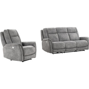 Linus Hudson Grey Power Reclining Sofa and Recliner