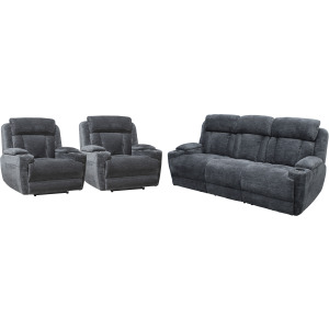 Dalton Lucky Charcoal Power Reclining Sofa and Two Recliners